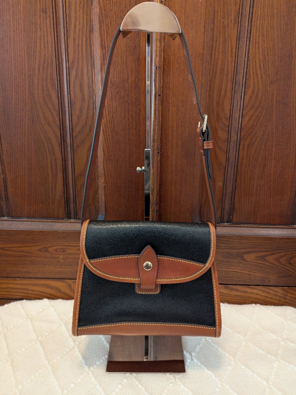 Dooney & Bourke Black and Brown Leather-Trim shoulder bag
